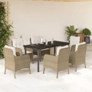 vidaXL Ensemble à manger de jardin et coussins 7 pcs beige poly rotin pas cher