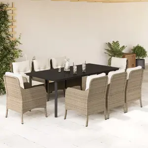 vidaXL Ensemble à manger de jardin et coussins 9 pcs beige Poly rotin pas cher