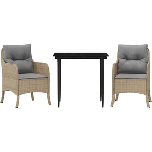 vidaXL Ensemble à manger de jardin et coussins 3 pcs Beige poly rotin pas cher
