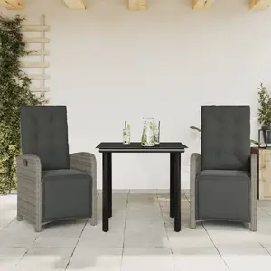 vidaXL Ensemble de bistro 3 pcs avec coussins gris résine tressée pas cher