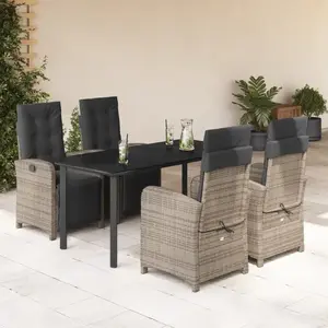 vidaXL Ensemble à manger de jardin 5 pcs coussins gris résine tressée pas cher