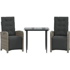 vidaXL Ensemble de bistro 3 pcs avec coussins gris résine tressée pas cher