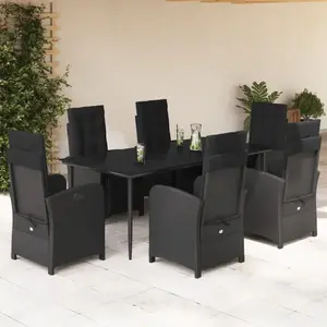 vidaXL Ensemble à manger de jardin coussins 7pcs Noir Résine tressée pas cher