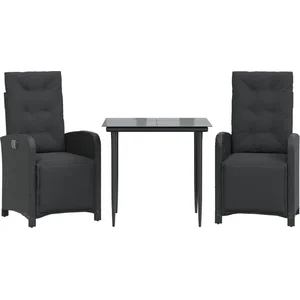 vidaXL Ensemble de bistro 3 pcs avec coussins noir résine tressée pas cher