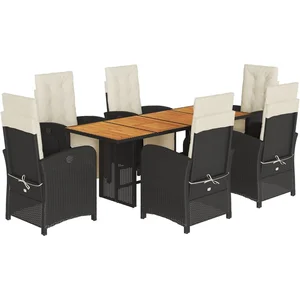 vidaXL Ensemble à manger de jardin coussins 7pcs Noir Résine tressée pas cher