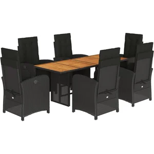 vidaXL Ensemble à manger de jardin coussins 7pcs Noir Résine tressée