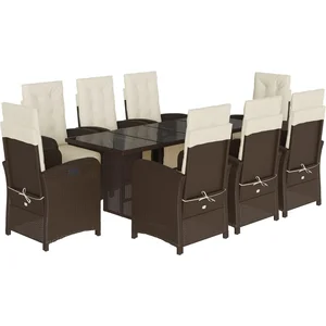 vidaXL Ensemble à manger de jardin et coussins 9 pcs marron poly rotin pas cher