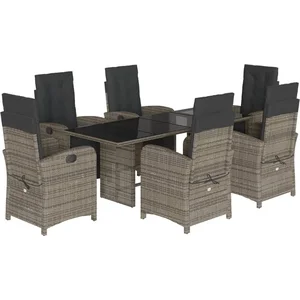 vidaXL Ensemble à manger de jardin et coussins 7 pcs gris rotin pas cher