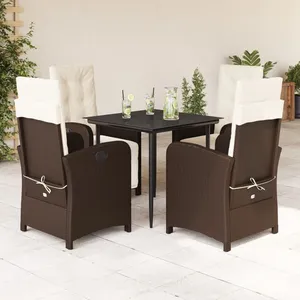 vidaXL Ensemble à manger de jardin 5 pcs et coussins marron poly rotin pas cher