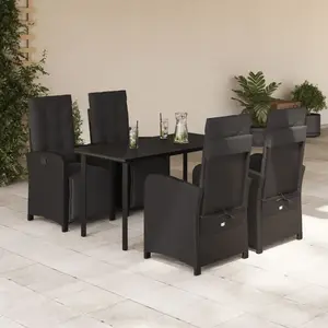vidaXL Ensemble à manger de jardin coussins 5pcs Noir Résine tressée pas cher