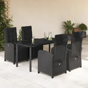 vidaXL Ensemble à manger de jardin coussins 5pcs Noir Résine tressée pas cher