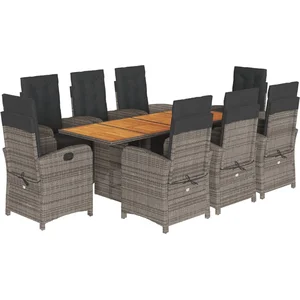 vidaXL Ensemble à manger de jardin 9 pcs coussins gris résine tressée pas cher