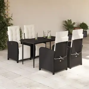 vidaXL Ensemble à manger de jardin coussins 5pcs Noir Résine tressée pas cher