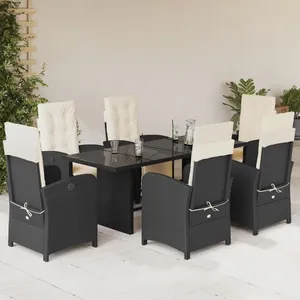 vidaXL Ensemble à manger de jardin coussins 7pcs Noir Résine tressée pas cher