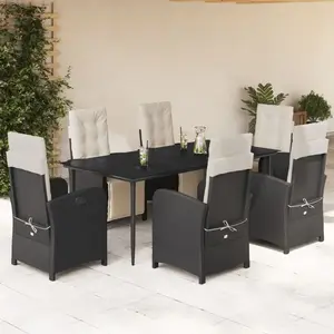 vidaXL Ensemble à manger de jardin coussins 7pcs Noir Résine tressée pas cher