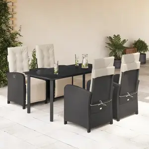 vidaXL Ensemble à manger de jardin coussins 5pcs Noir Résine tressée pas cher