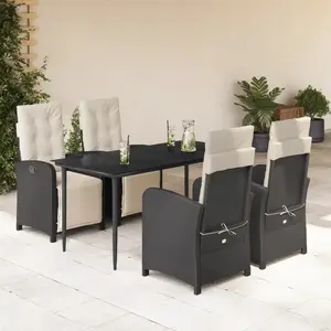 vidaXL Ensemble à manger de jardin coussins 5pcs Noir Résine tressée pas cher