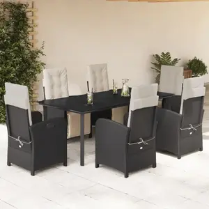 vidaXL Ensemble à manger de jardin coussins 7pcs Noir Résine tressée pas cher