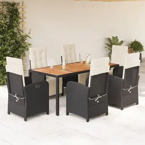 vidaXL Ensemble à manger de jardin coussins 7pcs Noir Résine tressée pas cher