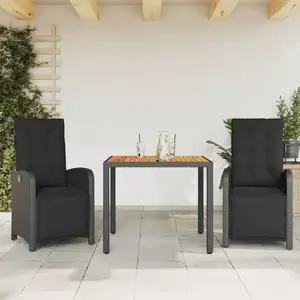 vidaXL Ensemble de bistro 3 pcs avec coussins noir résine tressée pas cher