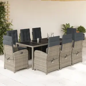 vidaXL Ensemble à manger de jardin 9 pcs coussins gris résine tressée pas cher