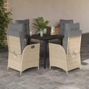 vidaXL Ensemble à manger de jardin avec coussins 5pcs Beige poly rotin pas cher