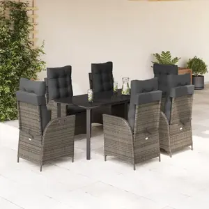 vidaXL Ensemble à manger de jardin et coussins 7 pcs gris rotin pas cher