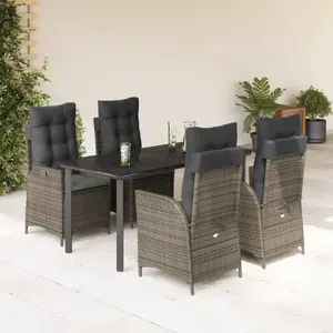 vidaXL Ensemble à manger de jardin 5 pcs coussins gris résine tressée pas cher