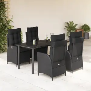 vidaXL Ensemble à manger de jardin coussins 5pcs Noir Résine tressée pas cher