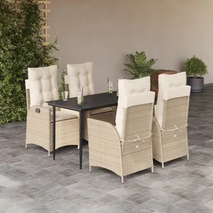 vidaXL Ensemble à manger de jardin avec coussins 5pcs Beige poly rotin pas cher