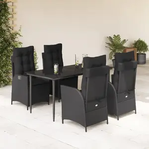 vidaXL Ensemble à manger de jardin coussins 5pcs Noir Résine tressée pas cher