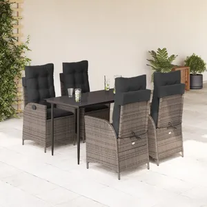 vidaXL Ensemble à manger de jardin 5 pcs coussins gris résine tressée pas cher