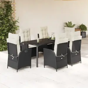 vidaXL Ensemble à manger de jardin coussins 7pcs Noir Résine tressée pas cher