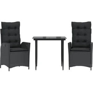 vidaXL Ensemble à manger de jardin avec coussins 3 pcs Noir pas cher