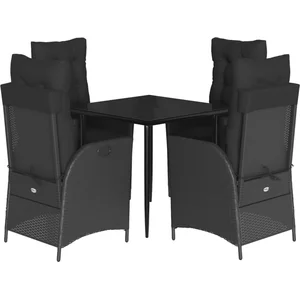 vidaXL Ensemble à manger de jardin coussins 5pcs Noir Résine tressée pas cher