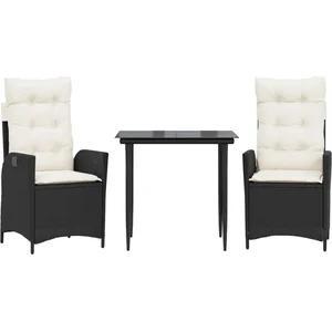 vidaXL Ensemble à manger de jardin avec coussins 3 pcs Noir pas cher