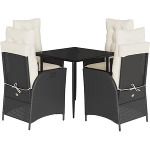 vidaXL Ensemble à manger de jardin coussins 5pcs Noir Résine tressée pas cher
