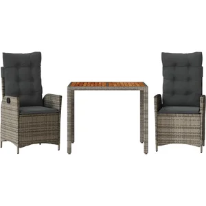 vidaXL Ensemble à manger de jardin 3 pcs coussins gris résine tressée pas cher