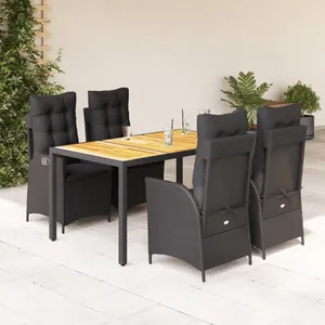 vidaXL Ensemble à manger de jardin coussins 5pcs Noir Résine tressée pas cher