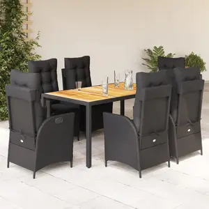 vidaXL Ensemble à manger de jardin coussins 7pcs Noir Résine tressée pas cher