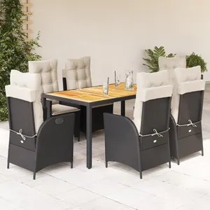 vidaXL Ensemble à manger de jardin coussins 7pcs Noir Résine tressée pas cher
