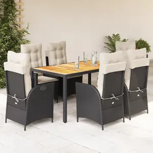 vidaXL Ensemble à manger de jardin coussins 7pcs Noir Résine tressée pas cher