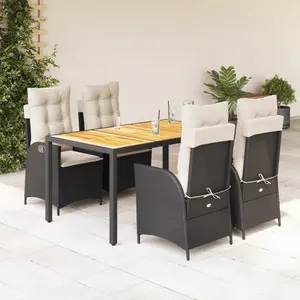 vidaXL Ensemble à manger de jardin coussins 5pcs Noir Résine tressée pas cher