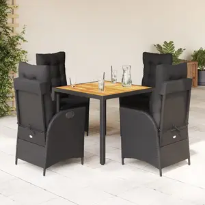vidaXL Ensemble à manger de jardin coussins 5pcs Noir Résine tressée pas cher