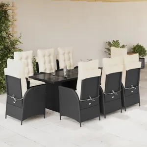 Comparateur de prix : vidaXL Ensemble à manger de jardin 9pcs coussins noir résine tressée