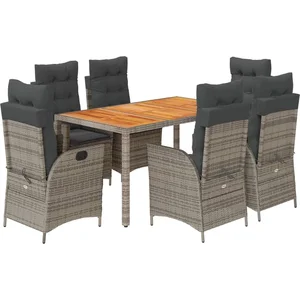 vidaXL Ensemble à manger de jardin et coussins 7 pcs gris rotin pas cher