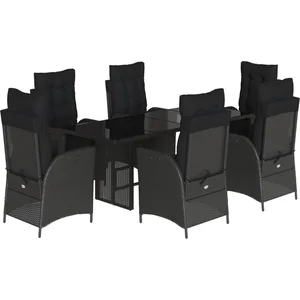 vidaXL Ensemble à manger de jardin coussins 7pcs Noir Résine tressée pas cher