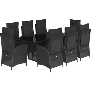 vidaXL Ensemble à manger de jardin 9pcs coussins noir résine tressée pas cher