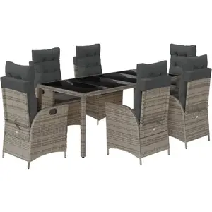 vidaXL Ensemble à manger de jardin et coussins 7 pcs gris rotin pas cher