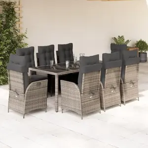 Comparateur de prix : vidaXL Ensemble à manger de jardin 9 pcs coussins gris résine tressée